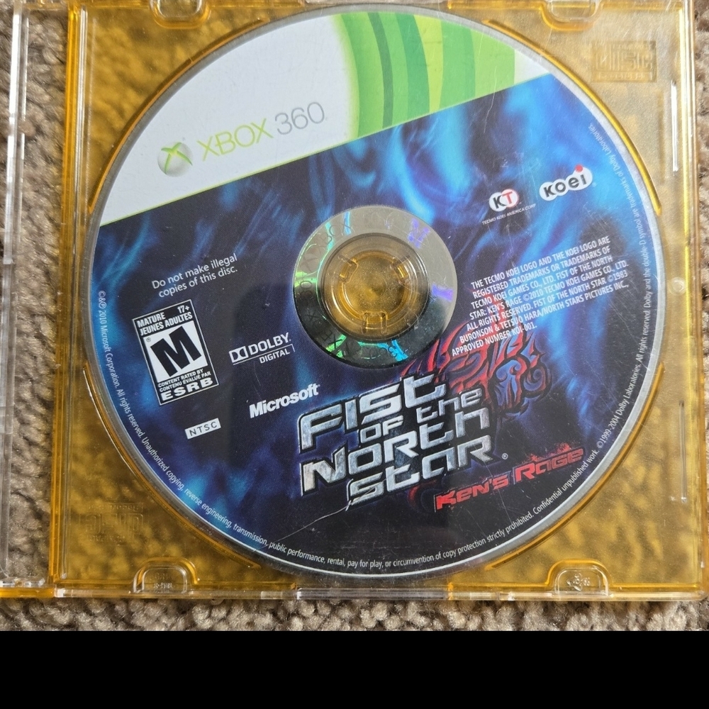 Fist of the North Star For Xbox 360 Disc Only, Tested.